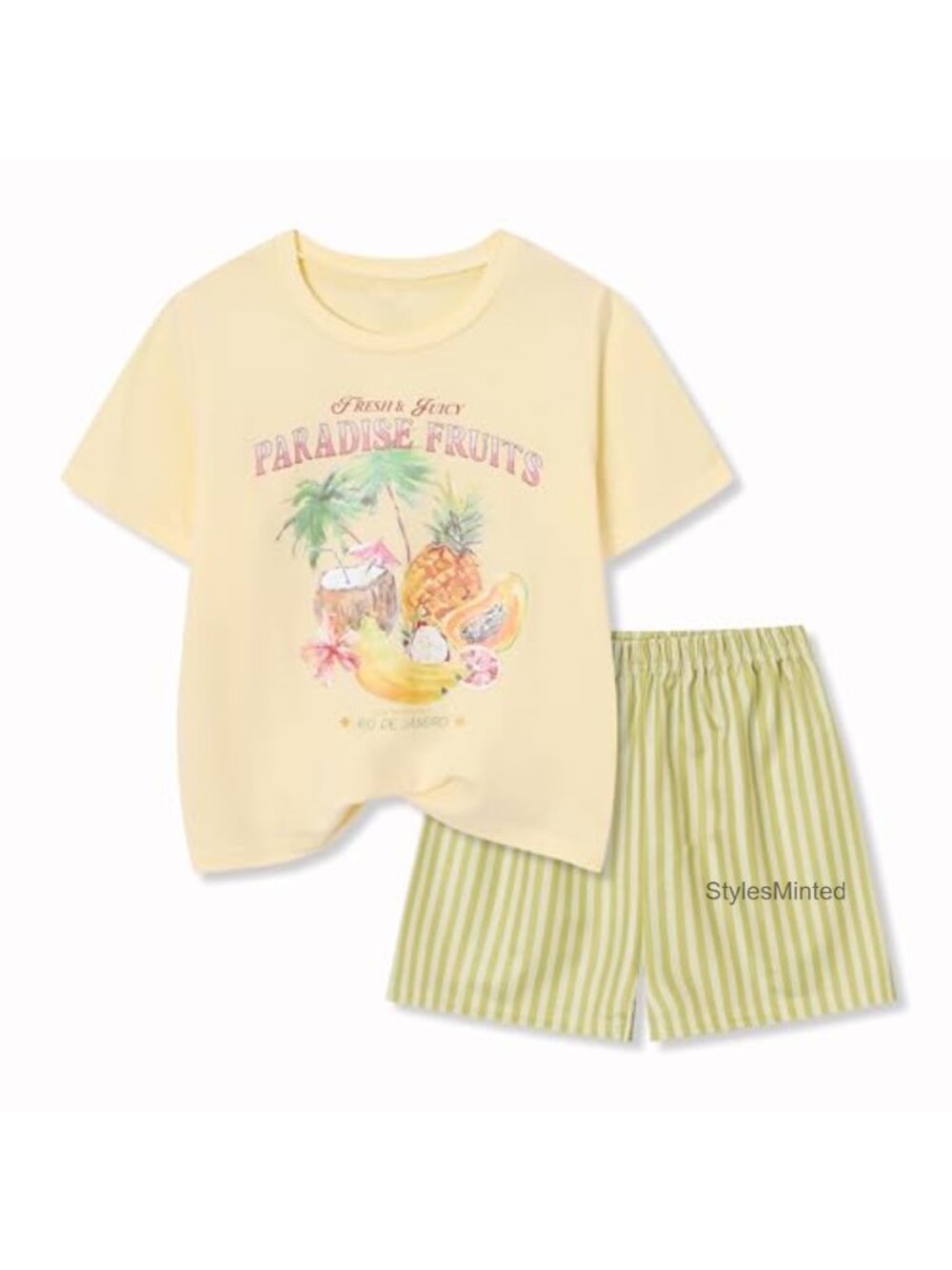 Girls 2 Piece Graphic T Shirt & Striped Shorts Set Size 7-8